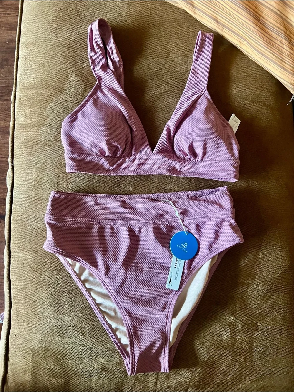 Cupshe Pink Mauve Textured High-Waist Bikini sz Small